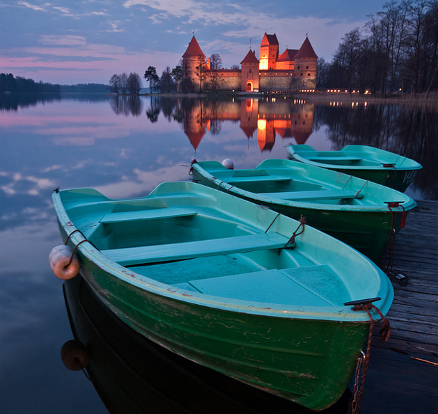 Lake Galvė in Trakai, Lithuania with Trakai Castle in the background.  Photo source: Vaidotas Mišeikis