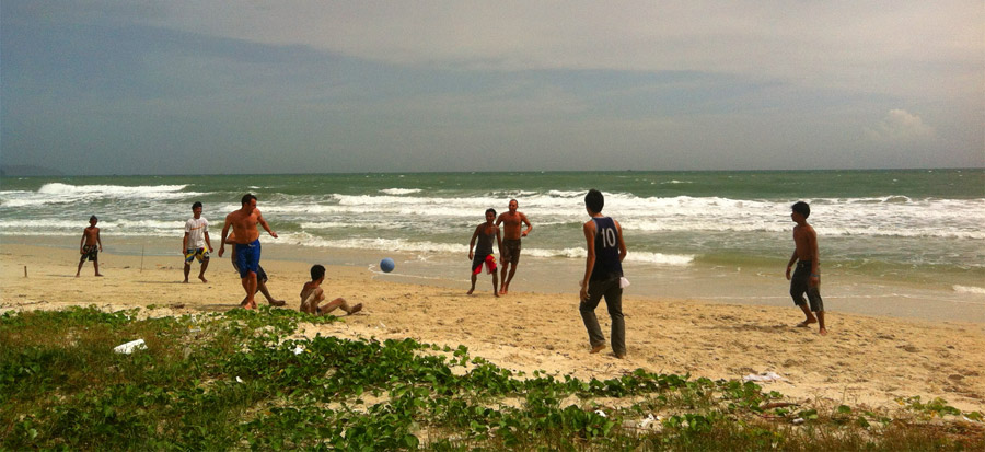 My brother Andy and I playing beach soccer with at-risk youth in Cambodia