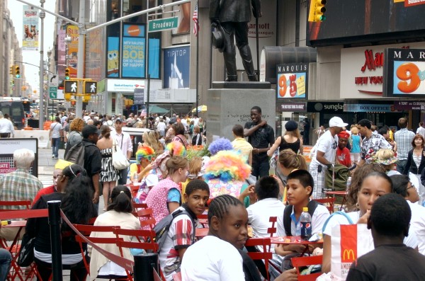 From Lisa: Clowns eating lunch in Times Square