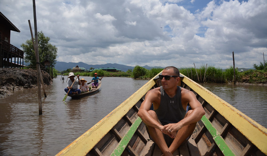 Dan on a boat trip around Inle Lake in Myanmar
