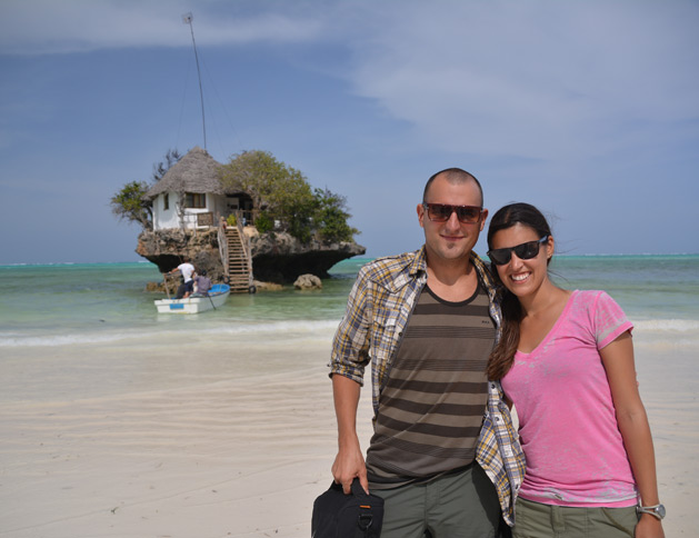 Us at The Rock restaurant in Zanzibar