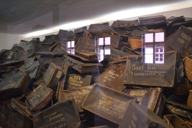 Suitcases of victims transported to Auschwitz.  They were tricked into writing their names on the suitcases even though the nazis knew they would be killed soon.