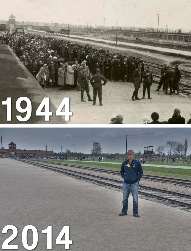 Then and now: The selection area at Birkenau.