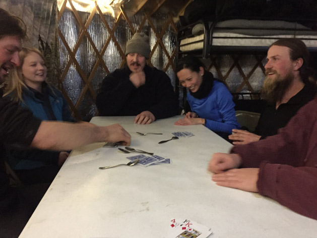 A friendly game of spoons in the Yurt.